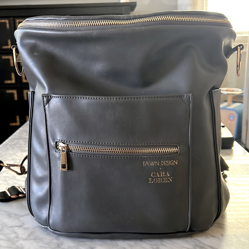 EUC Fawn design Cara Loren diaper bag grey leather